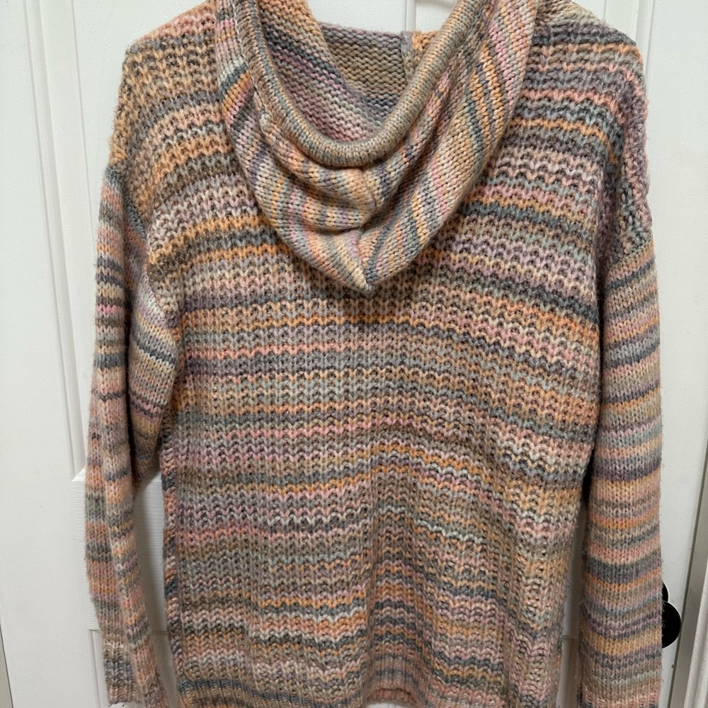 aerie‎ Multicolor Striped V-Neck Hoodie Sweater in Pink, Gray & Cream womens XS - Picture 5 of 5